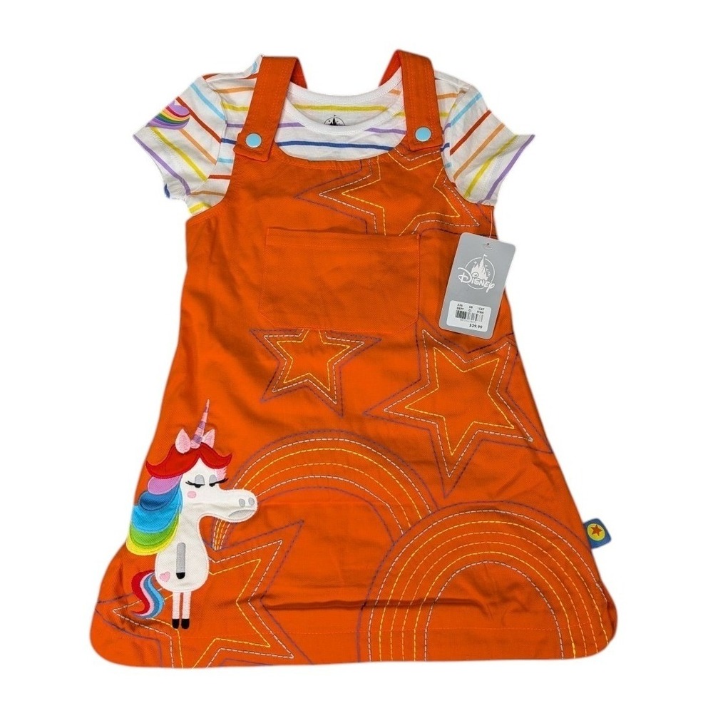 Disney Toy Story Buttercup Unicorn Orange Pinafore Jumper & Shirt Set 4T NWT